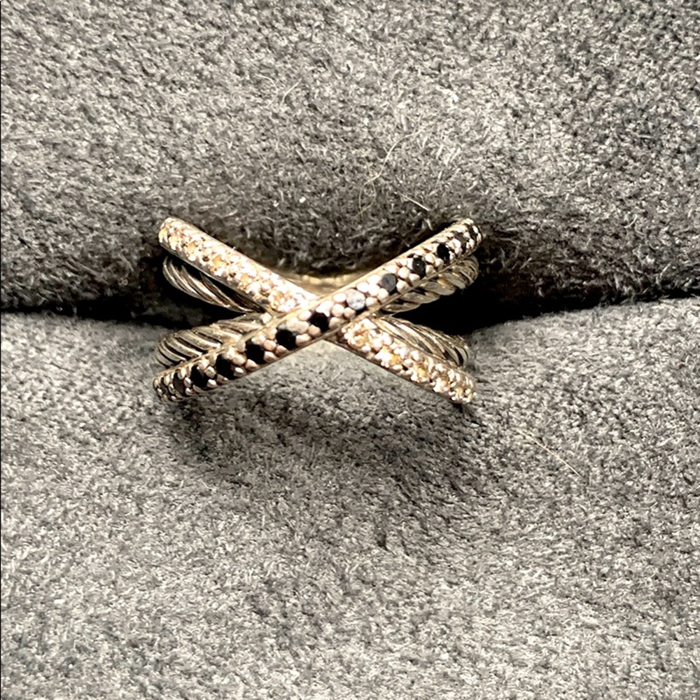 David Yurman Crossover Ring, Authentic, RARE, diamonds, black diamonds